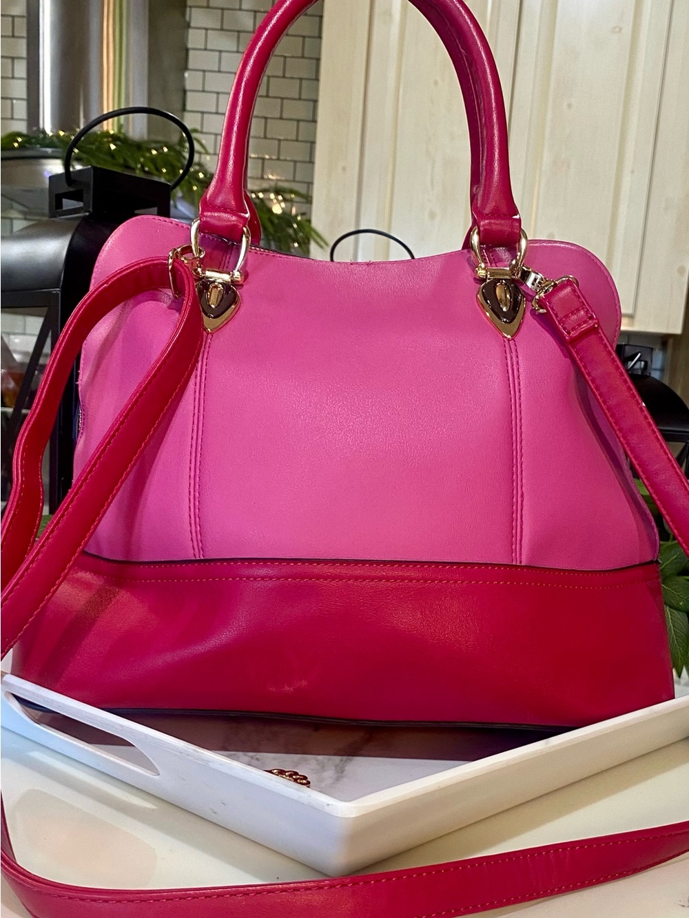 Chic Fuchsia/Red Trapezoid Shaped Bag with Removable Strap